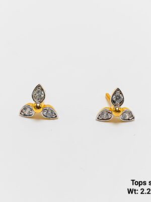 Traditional three petal gold ear tops for women daily use