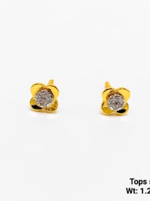 Small 4 petal flower gold earrings for girls lightweight design