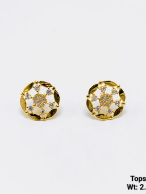 Exquisite Round Gold and Stone Studs - Fine Jewelry for Daily Wear