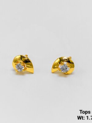 Gold Folded Heart Flower Studs - 3D Sculptural CZ Tops