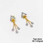 6.63g Elegant Gold Drop Earrings with Pear Cut Blue CZ Center