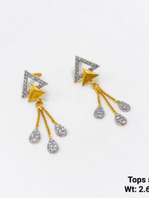6.63g Elegant Gold Drop Earrings with Pear Cut Blue CZ Center