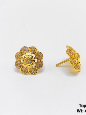 1.80g Classic Gold Flower Stud Earrings with Diamond Look Center