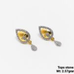 Yellow Gold Pear Shape Drop Earrings with Cubic Zirconia & Matte Finish Accent