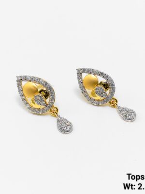 Yellow Gold Pear Shape Drop Earrings with Cubic Zirconia & Matte Finish Accent