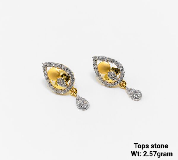 Yellow Gold Pear Shape Drop Earrings with Cubic Zirconia & Matte Finish Accent
