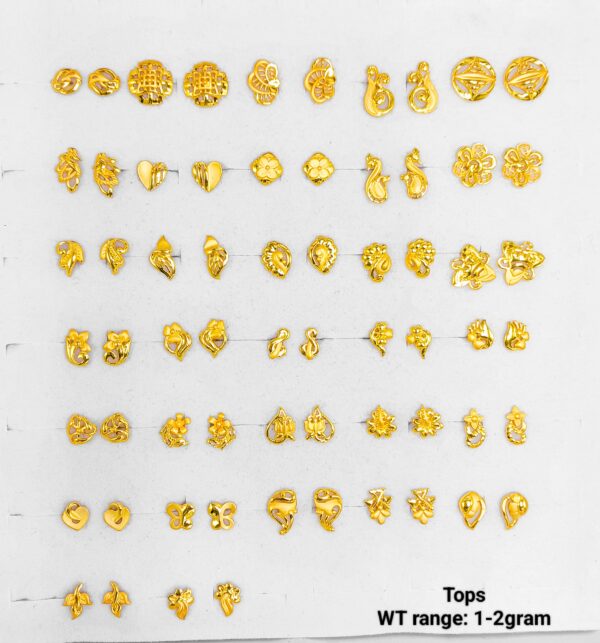 22K Plain Gold Tops Earring Collection (1-2g)