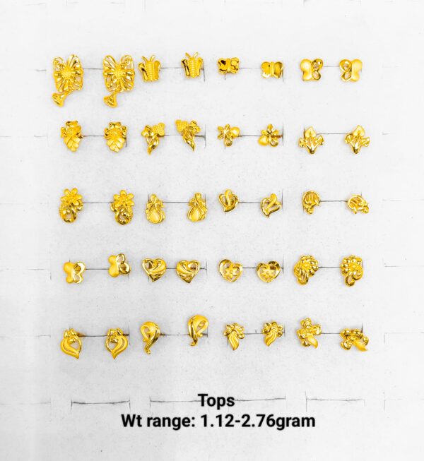 Elegant 22K Gold Tops Earrings - Small Lightweight Studs for Women and Girls