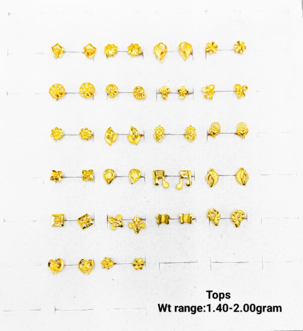 Minimalist 22K Yellow Gold Plain Tops Earrings Collection - 1.40g to 2g