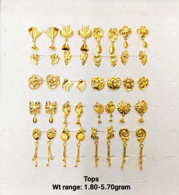 Lightweight 22K Gold Drop Earrings Collection - 1g to 5g