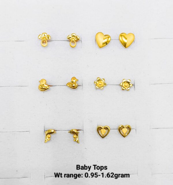 22K Yellow Gold Baby Stud Earrings - Cute Animal & Shape Designs (0.95g-1.62g)