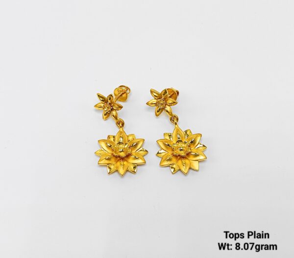 Lightweight Pure Gold Daily Wear Earring Tops - Floral Design