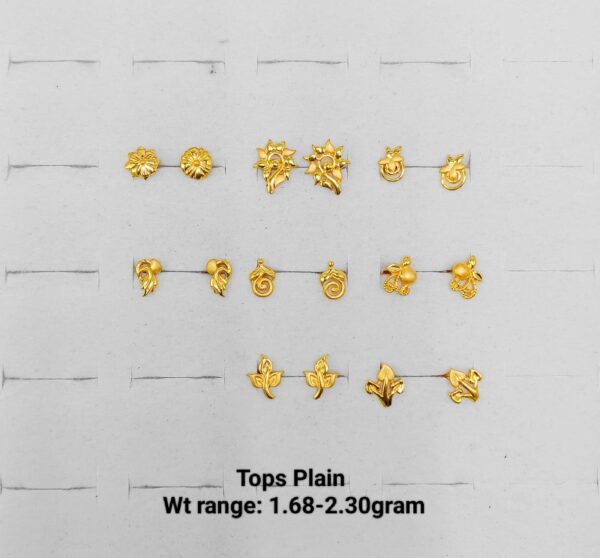 Boutique Collection 22K Gold Tops Plain - Assorted Floral and Geometric Gold Studs