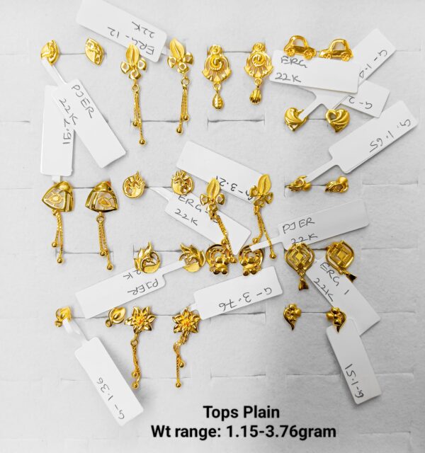 Pure 22K Gold Tops Plain Earrings for Women | 1.15-3.76 Grams
