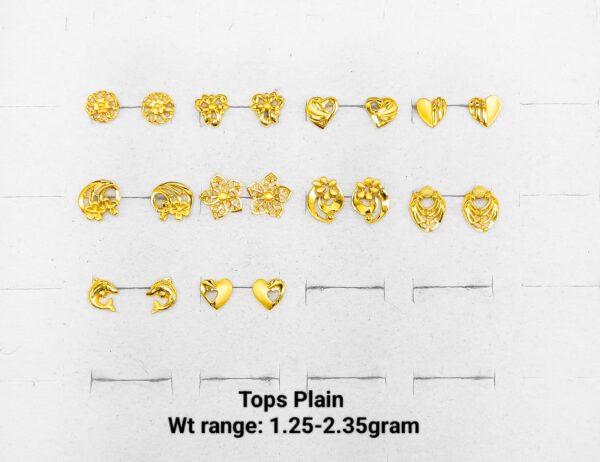 22K Plain Gold Drop Earrings - Lightweight Floral Designs (1.25g - 2.35g)