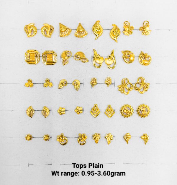 22k Yellow Gold Lightweight Plain Stud Earrings - 0.95g to 3.60g Collection
