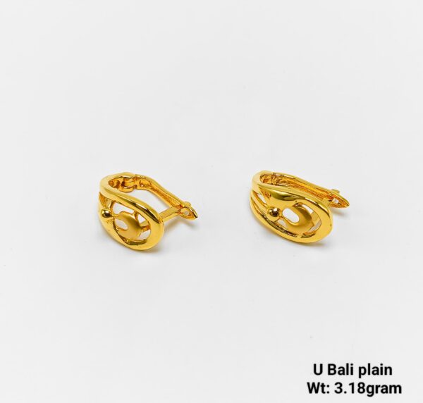 Elegant 22K Gold U Bali Plain Earrings - 3.18 Grams
