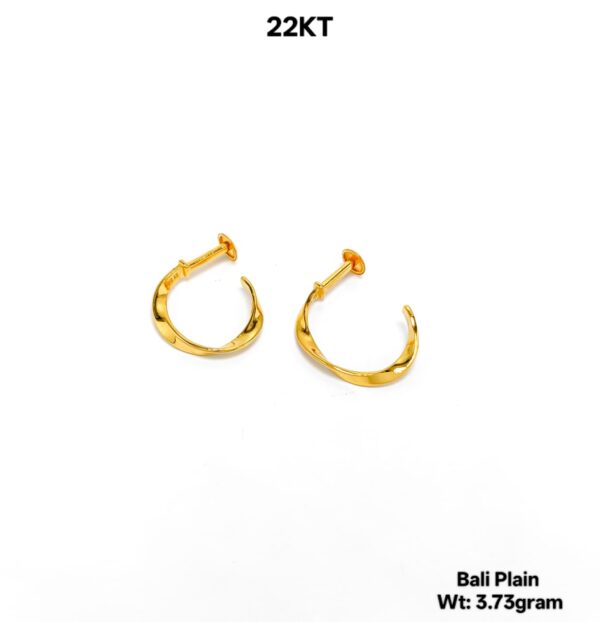 22KT Yellow Gold Twisted Bali Plain Earrings - 3.73g