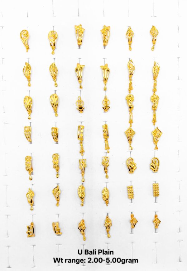 Traditional Gold U Bali Earring Set - Intricate Floral & Geometric Patterns