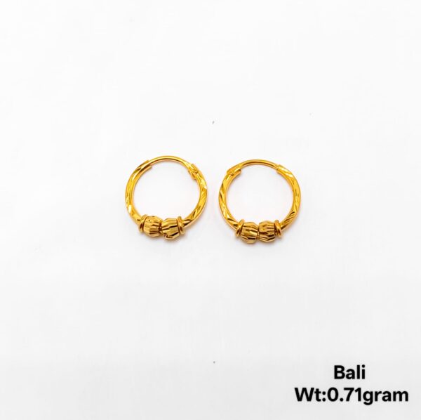22k Yellow Gold Bali Earrings - Lightweight Design 0.71 gram