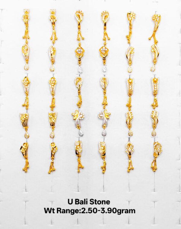 Elegant 22K Gold U Bali Stone Drop Earrings - 2.50g to 3.80g Collection