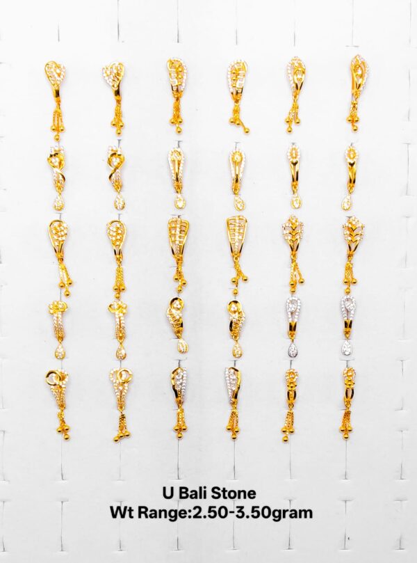 Traditional Indian Style Gold U Bali Earrings with White Stone Accents