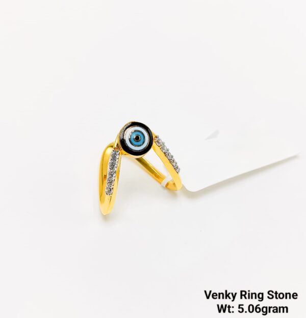Evil Eye Venky Designer V-Shape Gold Ring with CZ Stones - 5.06g