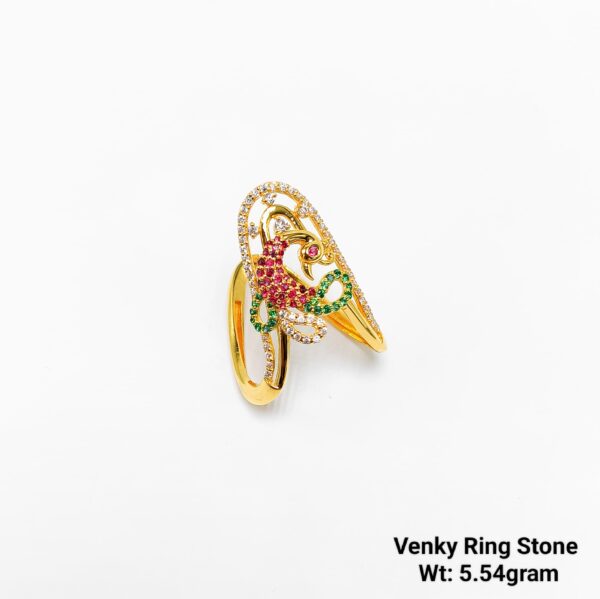 Elegant Gold Peacock Ring with Multi-Color Stones - 5.54 Grams