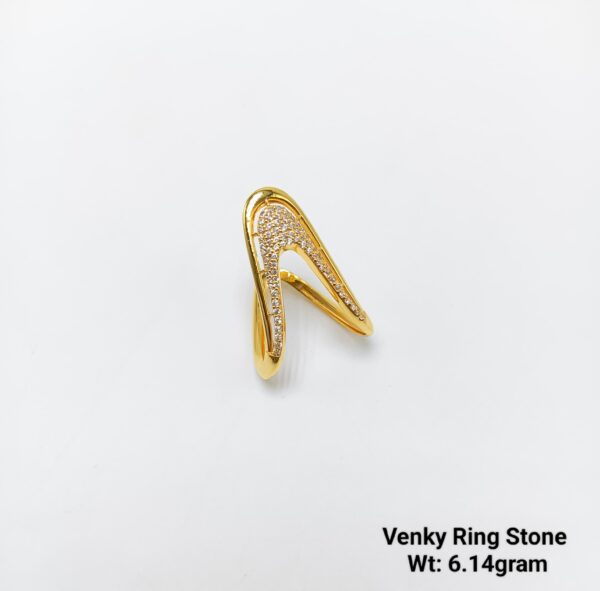 Venky Designer V-Shape Gold Ring with CZ Stones - 6.14g