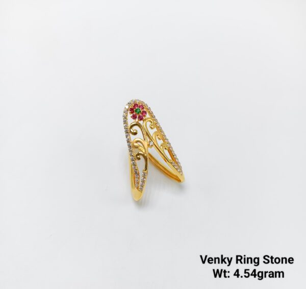 Venky Designer V-Shape Gold Ring with CZ Stones - 4.54g
