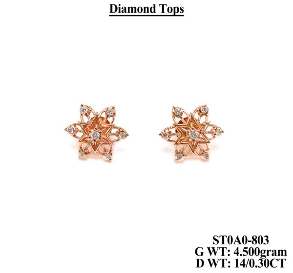 Fine Floral Diamond Earrings in Rose Gold - 0.30 Carat Genuine Diamonds