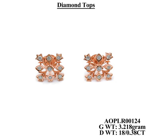 Fine Floral Diamond Earrings in Rose Gold - 0.38 Carat Genuine Diamonds