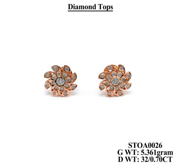Fine Floral Diamond Earrings in Rose Gold - 0.70 Carat Genuine Diamonds
