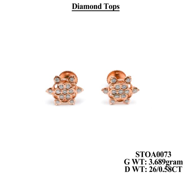 18K Rose Gold Floral Diamond Stud Earrings - 0.58 CT Diamond Tops