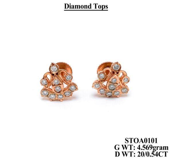 18K Rose Gold Floral Diamond Stud Earrings - 0.54 CT Diamond Tops
