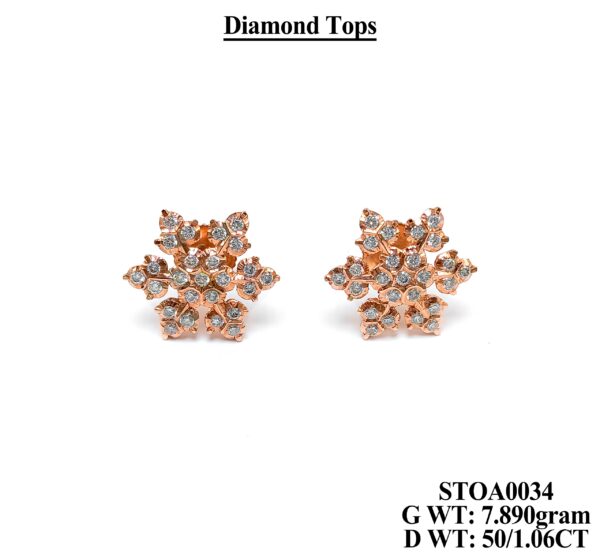18K Rose Gold Floral Diamond Stud Earrings - 1.06 CT Diamond Tops
