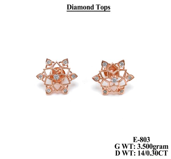 18K Rose Gold Floral Diamond Stud Earrings - 0.30 CT Diamond Tops