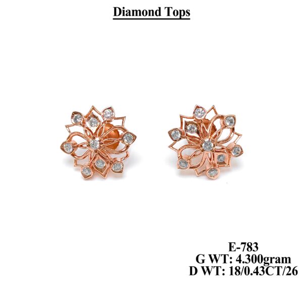 18K Rose Gold Floral Diamond Stud Earrings - 0.43 CT Diamond Tops