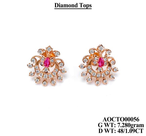 Designer Floral Diamond Stud Earrings - 7.280g Rose Gold Tops