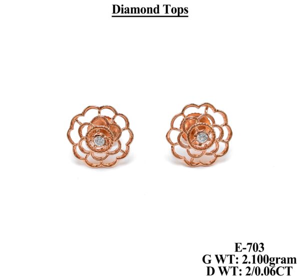 Designer Floral Diamond Stud Earrings - 2.10g Rose Gold Tops