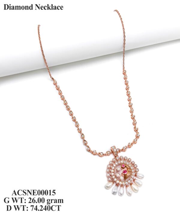 Luxury Rose Gold Floral Diamond Necklace - IGI Certified Diamonds