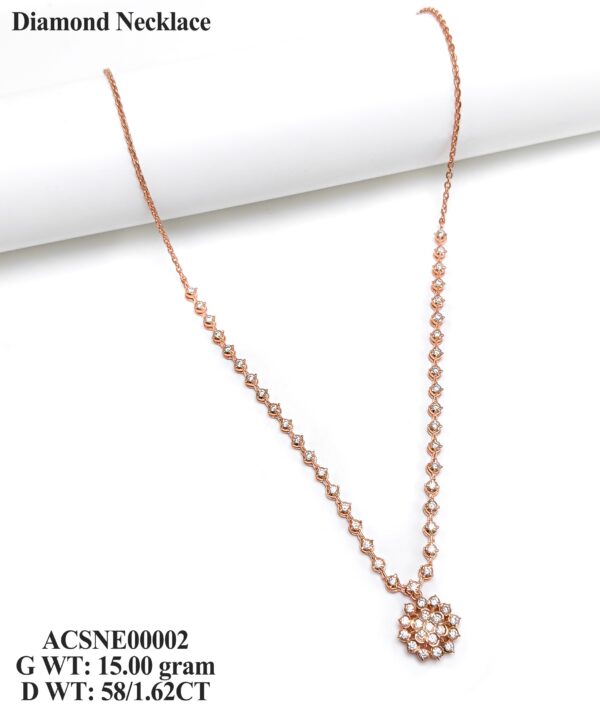 Elegant Floral Diamond Necklace in Rose Gold- 1.62 Carat Diamond