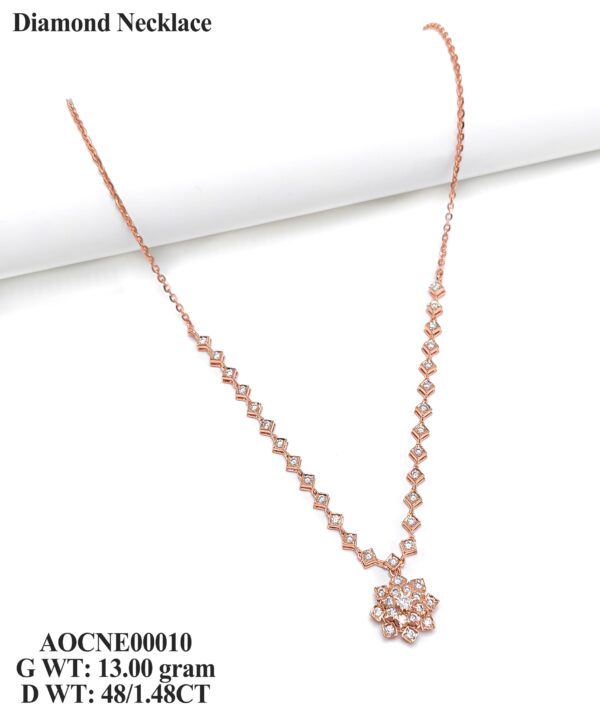 Elegant Floral Diamond Necklace in Rose Gold- 1.48 Carat Diamond