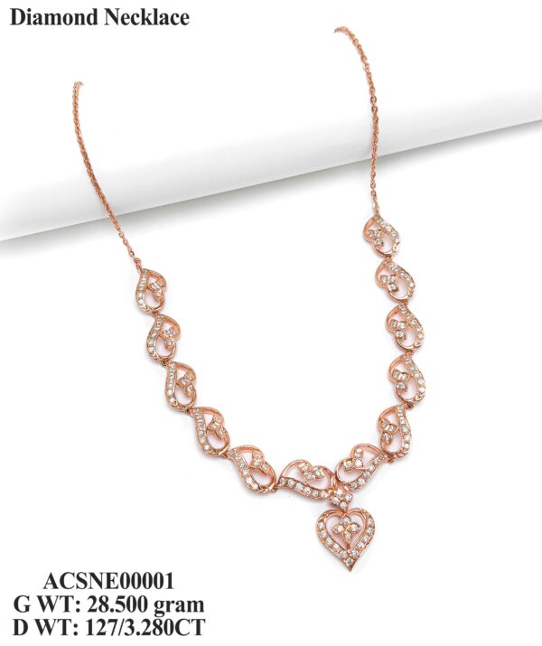 Elegant Floral Diamond Necklace in Rose Gold- 3.2 Carat Diamond