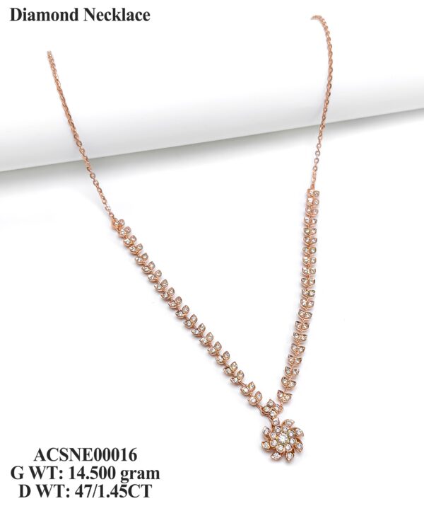 Designer Rose Gold Diamond Statement Necklace -1.45ct Genuine Diamonds