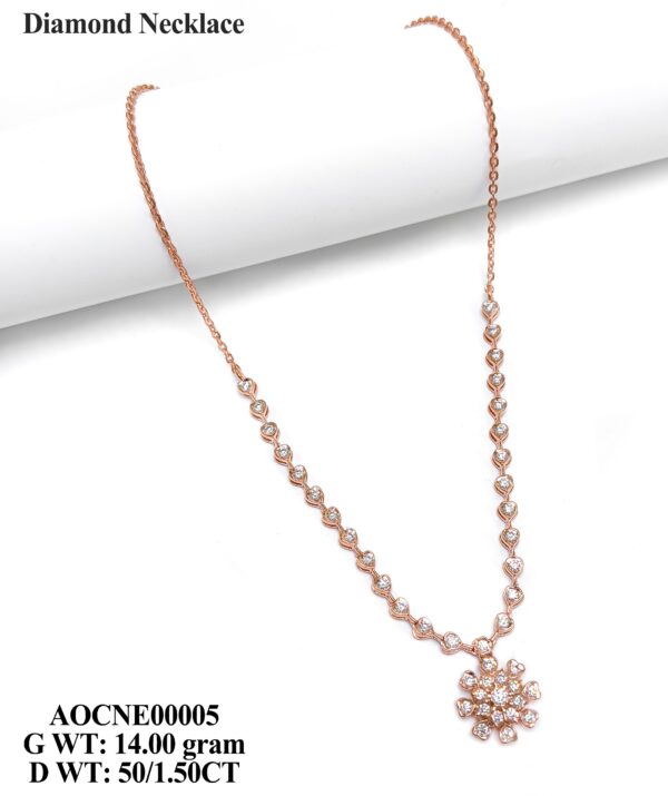 Elegant Rose Gold Floral Diamond Necklace - 1.50ct Genuine Diamonds