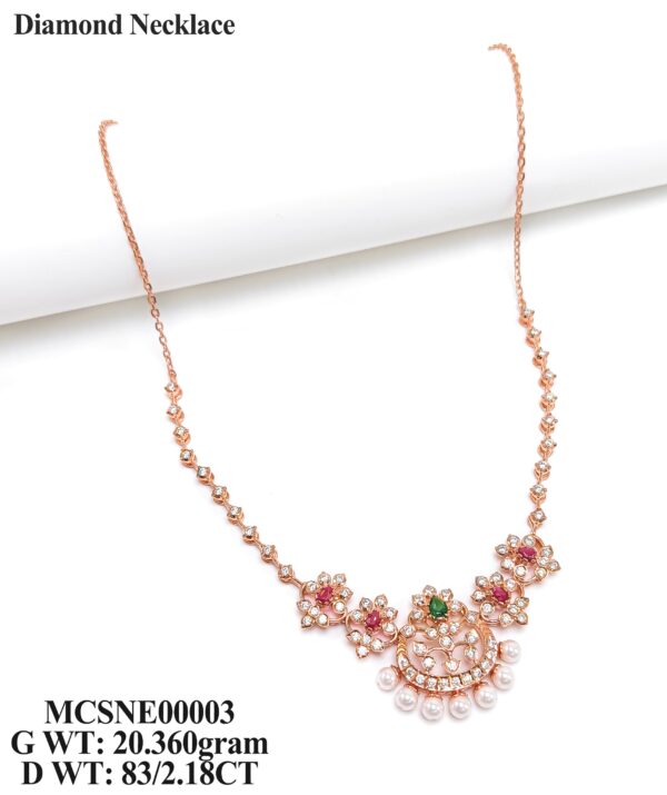 Elegant Floral Diamond Necklace in Rose Gold- 2.18 Carat Diamond
