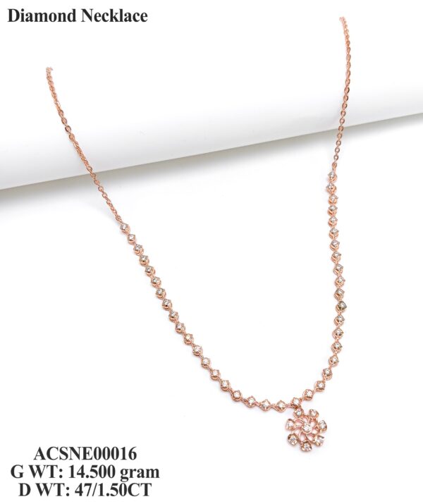 Elegant Floral Diamond Necklace in Rose Gold- 1.50 Carat Diamond