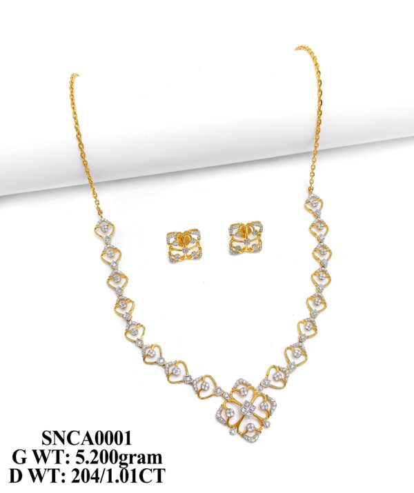 Handcrafted Floral Link Gold Diamond Necklace with matching Earrings set