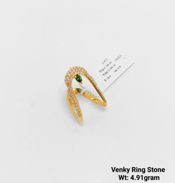 Venky Peacock Design V-Shape Gold Ring with CZ Stones - 4.91g